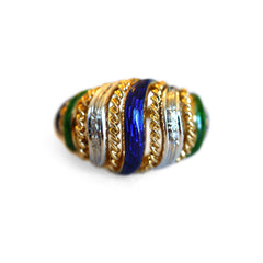 Diamond and Guilloche Dome Cocktail Ring c.1970s
