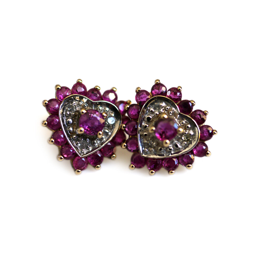 Diamond and Ruby Gold Heart Earrings c.1980s