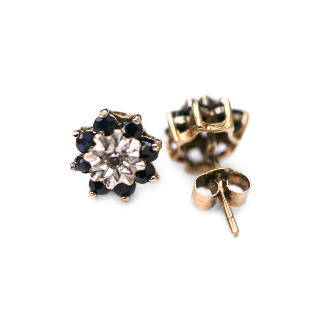 Diamond and Sapphire Cluster Stud Earrings c.1970s