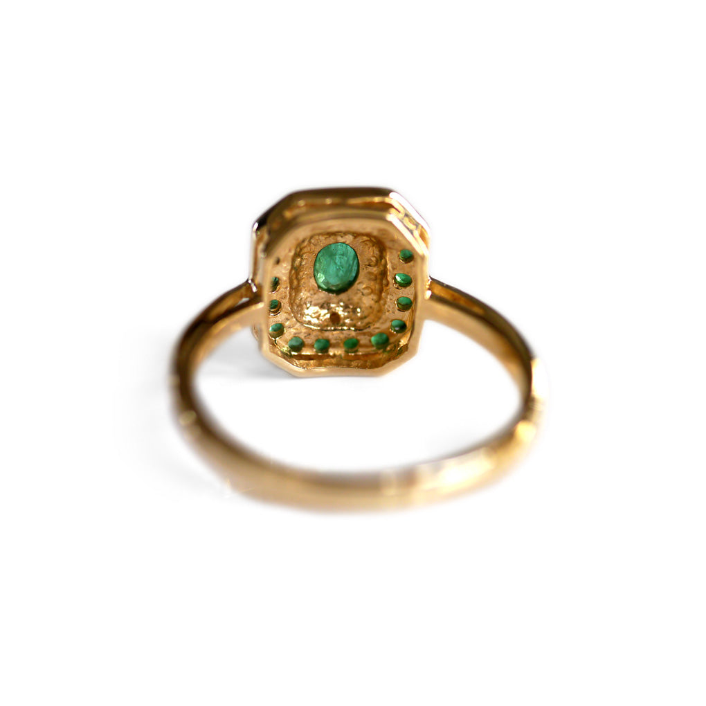 Emerald and Diamond Geometric Ring
