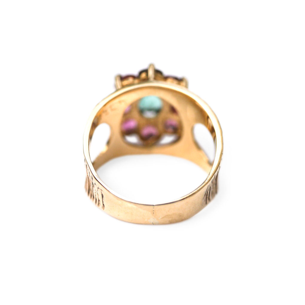 Emerald and Pink Tourmaline Modernist Ring 1972