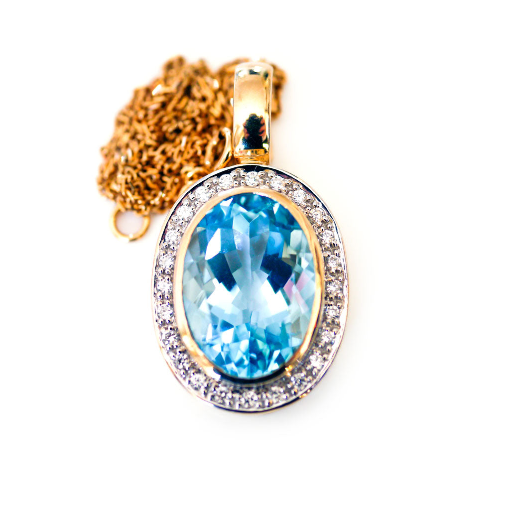 Enormous Blue Topaz (9.5 CARAT) & Diamond Cocktail Necklace