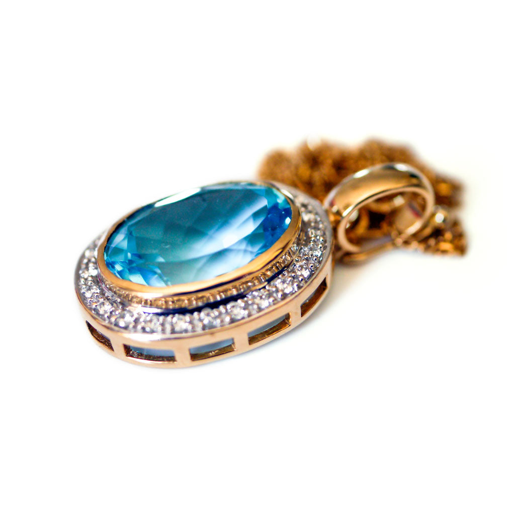 Enormous Blue Topaz (9.5 CARAT) & Diamond Cocktail Necklace