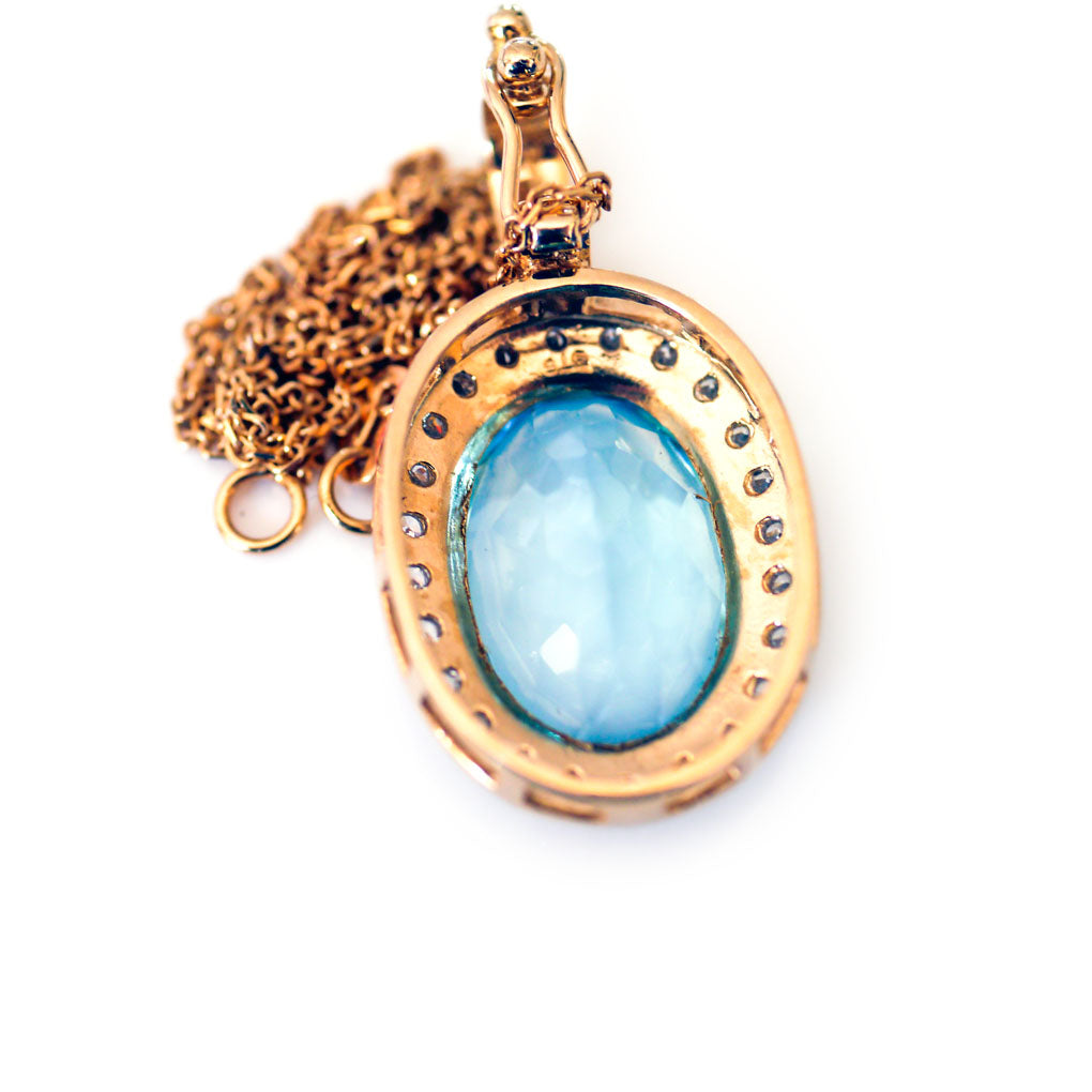 Enormous Blue Topaz (9.5 CARAT) & Diamond Cocktail Necklace