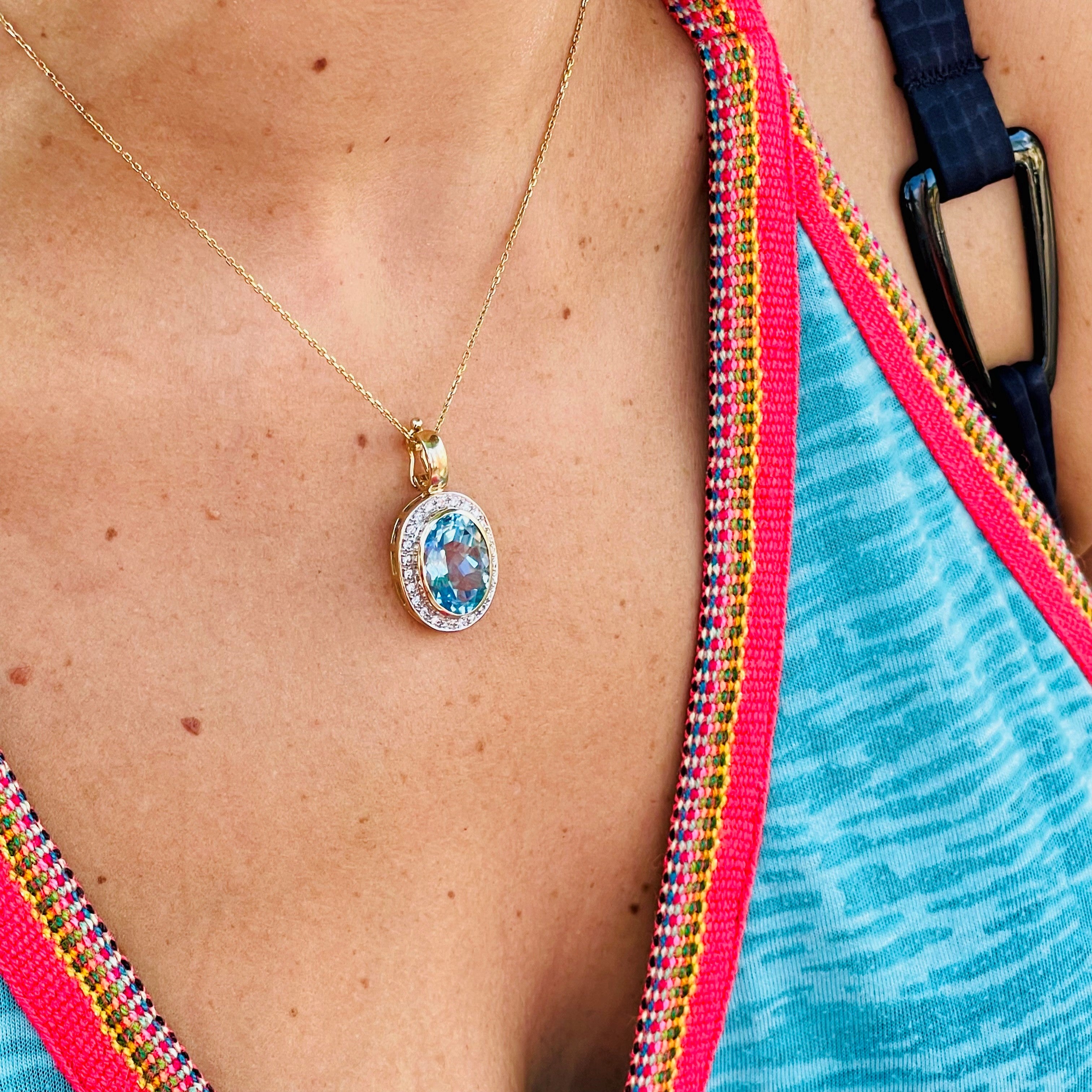 Enormous Blue Topaz (9.5 CARAT) & Diamond Cocktail Necklace