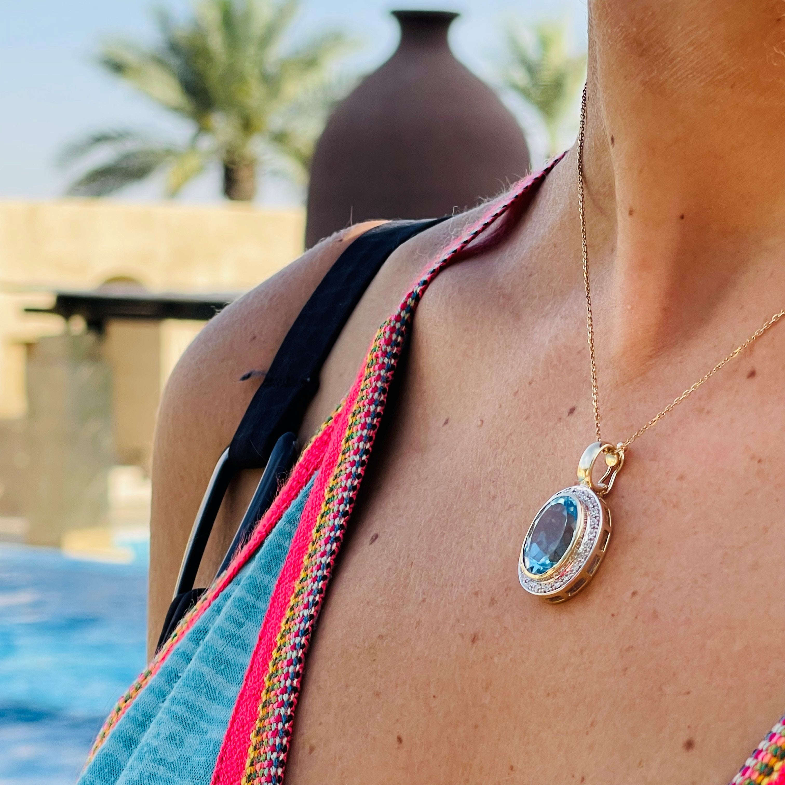 Enormous Blue Topaz (9.5 CARAT) & Diamond Cocktail Necklace