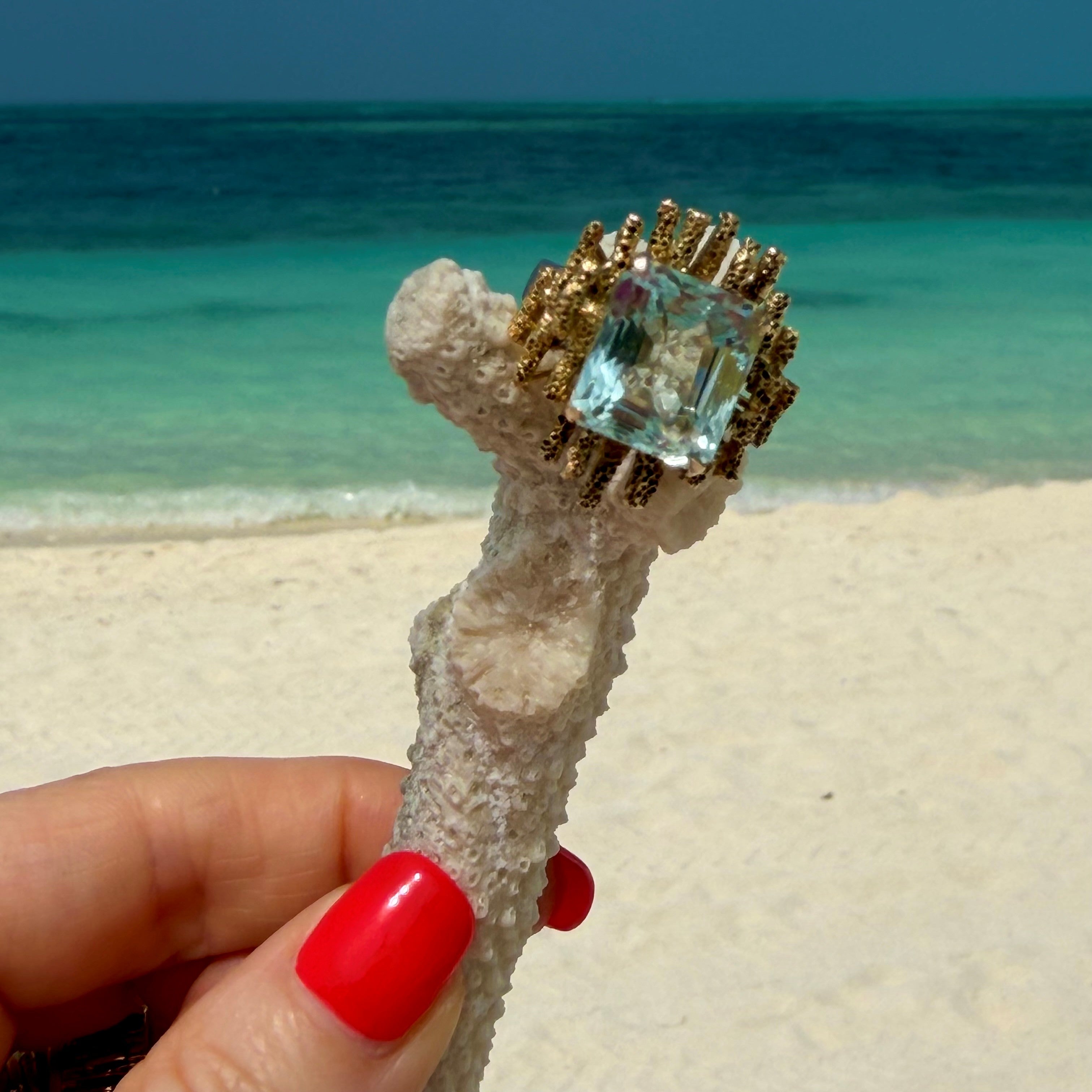 Aquamarine Modernist Grima-esque Cocktail Ring c.1970s
