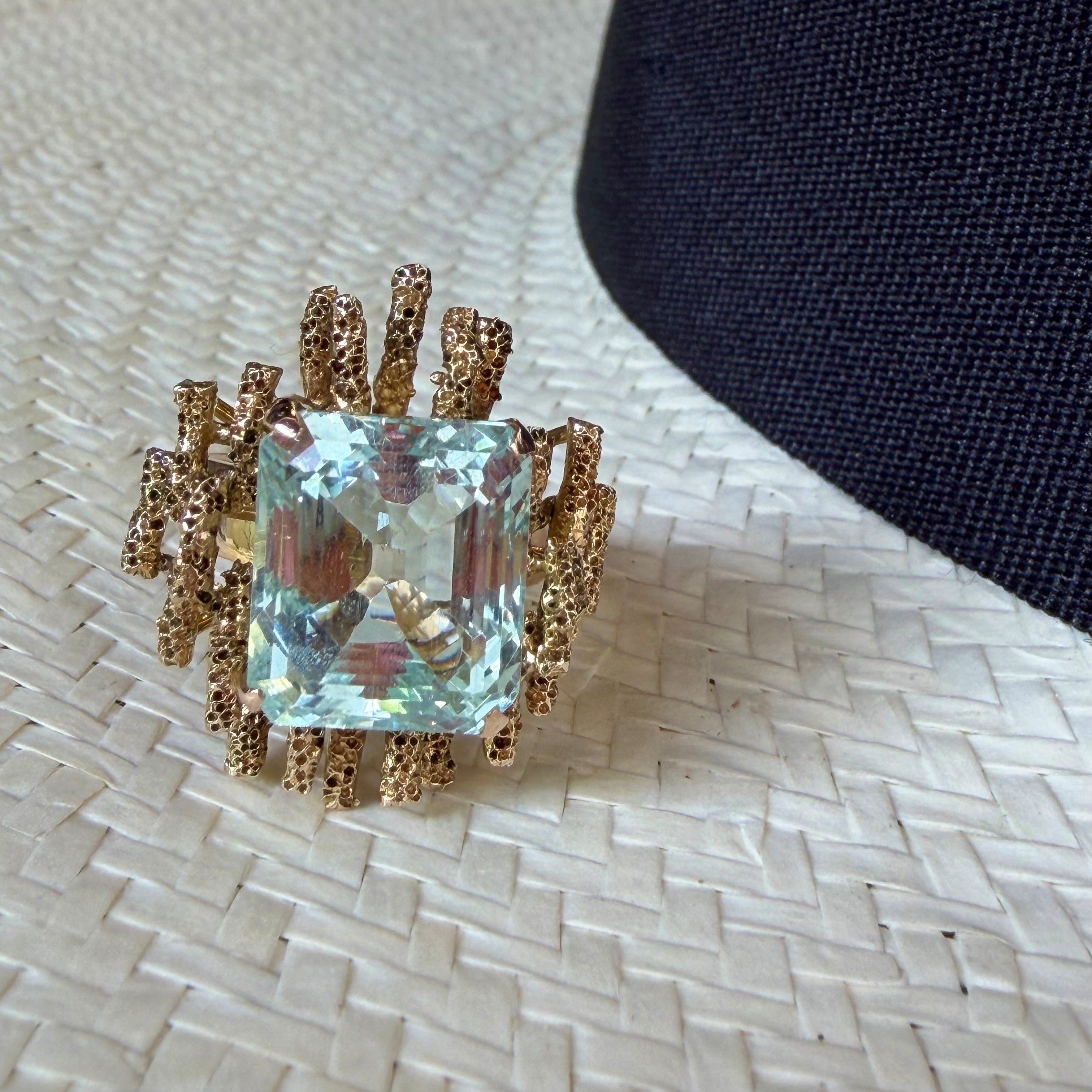 Aquamarine Modernist Grima-esque Cocktail Ring c.1970s