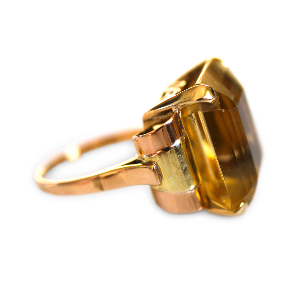Enormous Emerald Cut Citrine Cocktail Ring