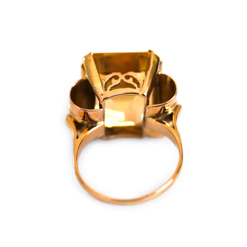 Enormous Emerald Cut Citrine Cocktail Ring