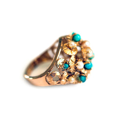 Pearl & Turquoise Bombe Ring c.1960s