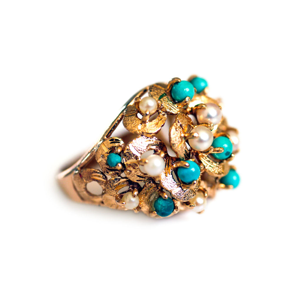 Pearl & Turquoise Bombe Ring c.1960s