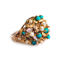 Pearl & Turquoise Bombe Ring c.1960s