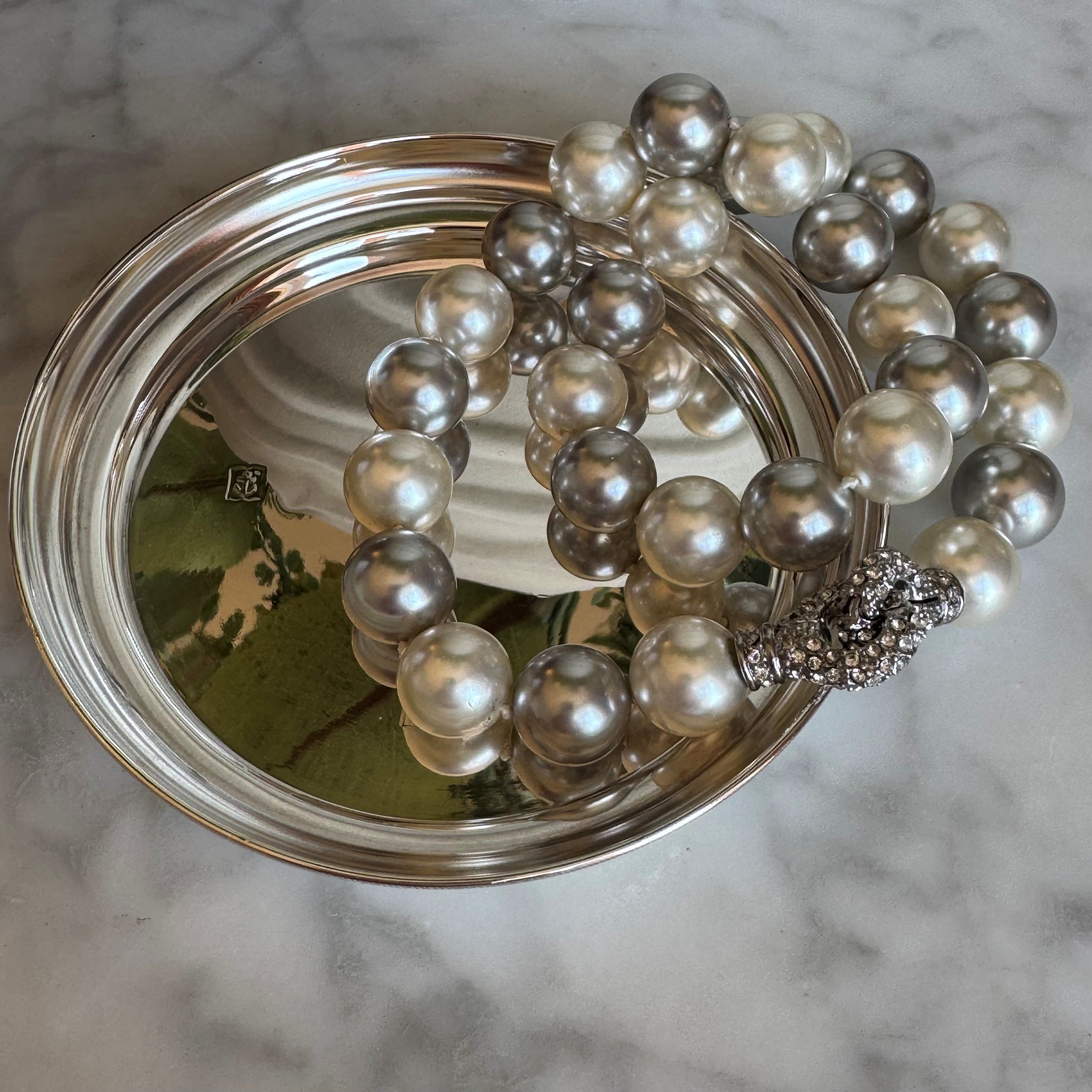 Silver Linings: Oversized Pearl Necklace (Satin White & Silver Grey)