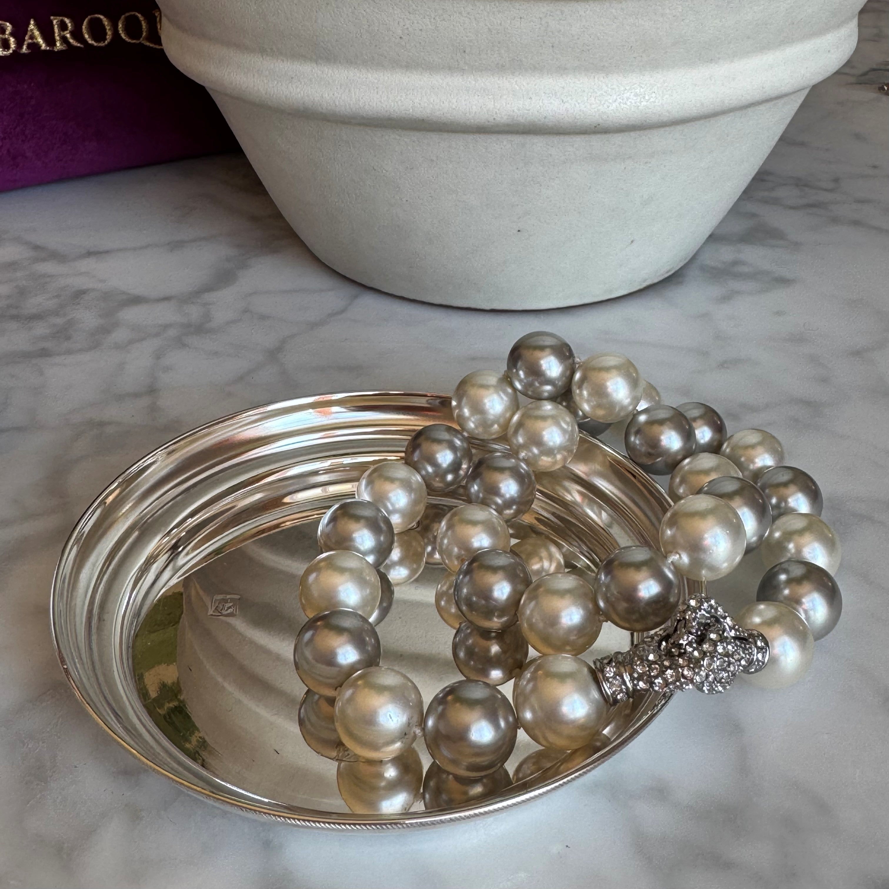 Silver Linings: Oversized Pearl Necklace (Satin White & Silver Grey)