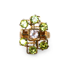 Peridot & White Sapphire Modernist Cocktail Ring c.1970s