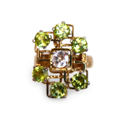 Peridot & White Sapphire Modernist Cocktail Ring c.1970s