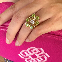 Peridot & White Sapphire Modernist Cocktail Ring c.1970s