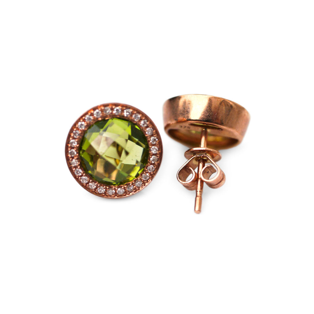 Peridot and Diamond Round Rose Gold Earrings