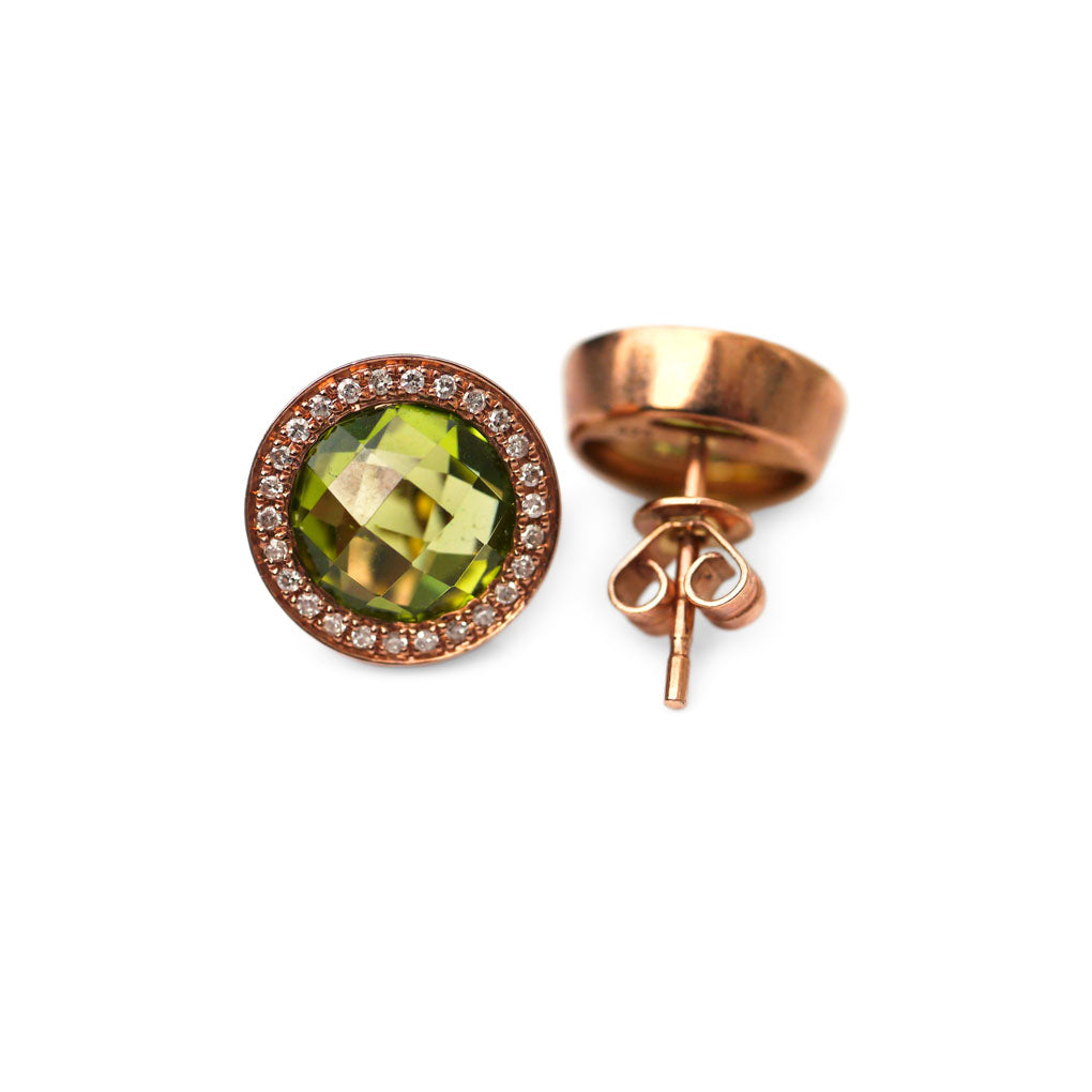 Peridot and Diamond Round Rose Gold Earrings
