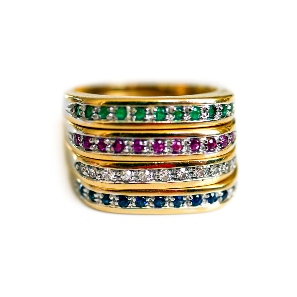 Quatre Quartet Diamond, Emerald, Ruby& Sapphire Stacking Rings