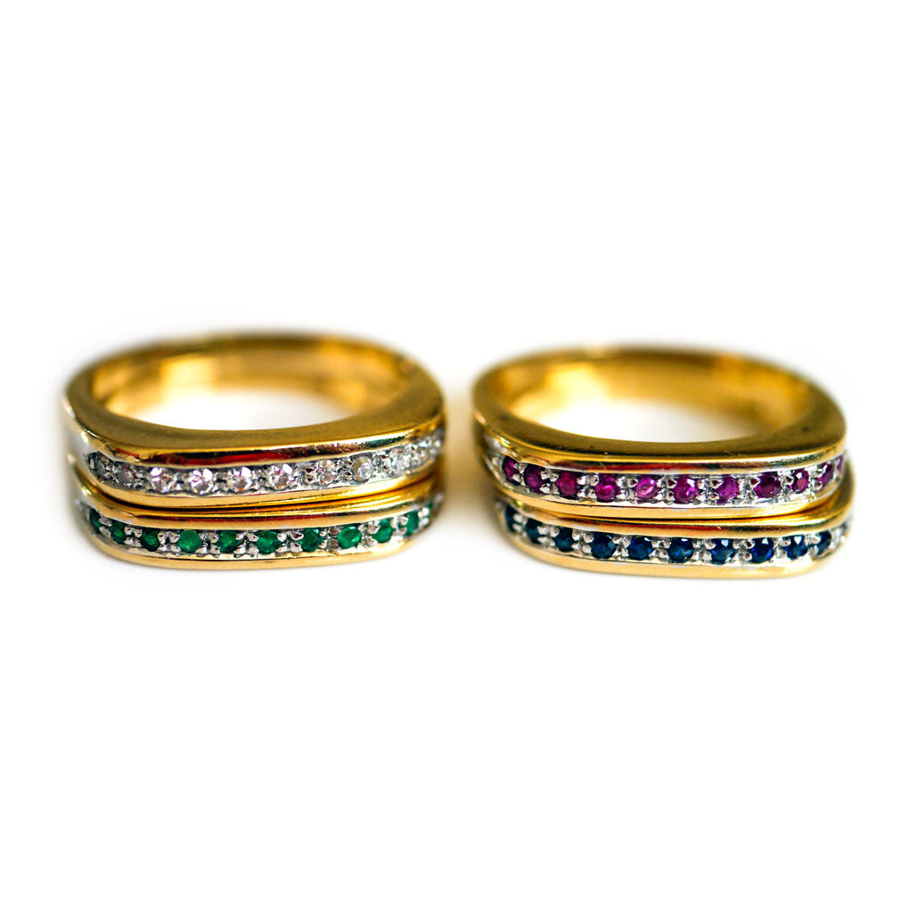Quatre Quartet Diamond, Emerald, Ruby& Sapphire Stacking Rings