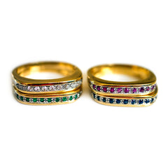 Quatre Quartet Diamond, Emerald, Ruby& Sapphire Stacking Rings