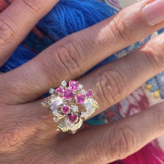 Ruby & Diamond Flower Cocktail Ring