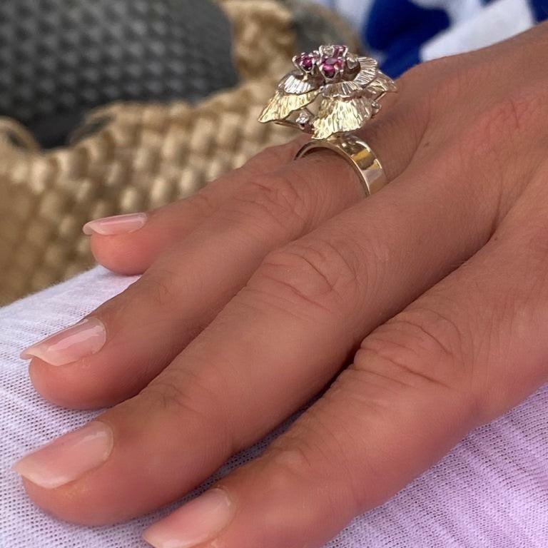 Ruby & Diamond Flower Cocktail Ring