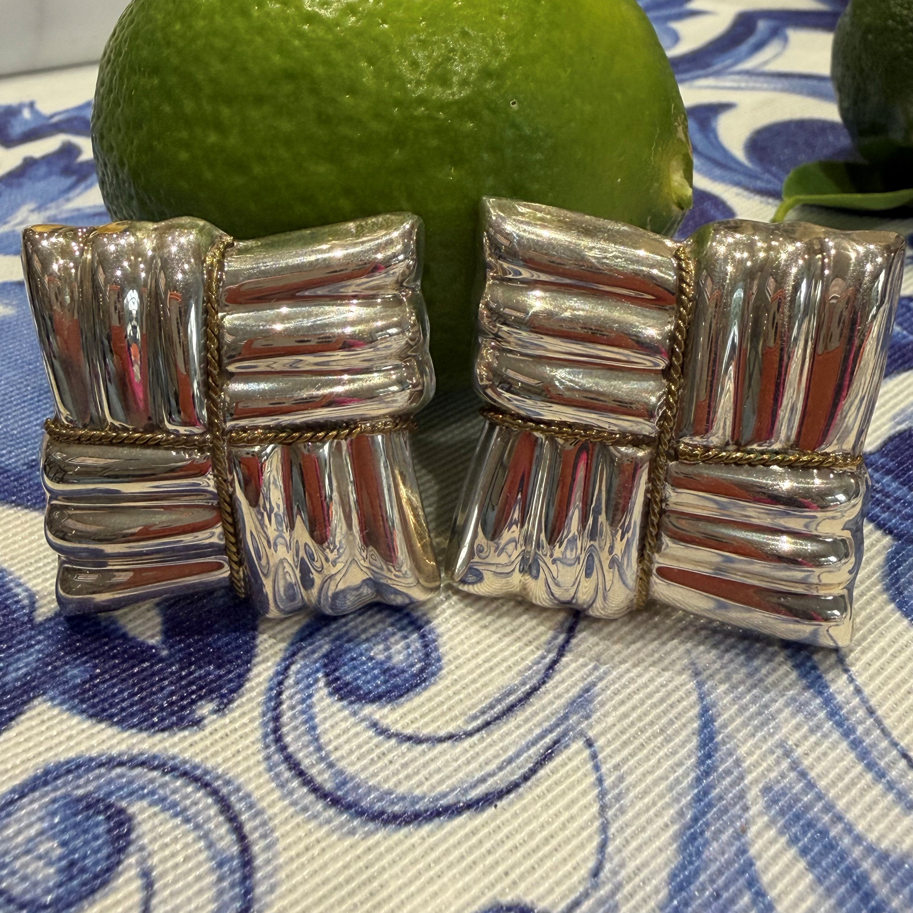 Silver Linings: Oversized Square Parcel Gilt Earrings c.1980s