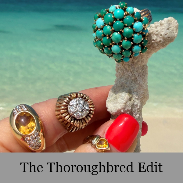 Diamond Sunburst Domed Signet Ring 1970s