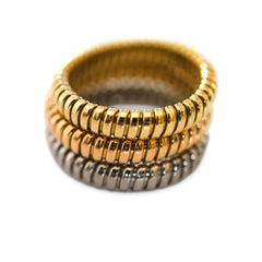 The Tubogas Trio Tri-Gold Stacking Rings