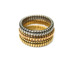 The Tubogas Trio Tri-Gold Stacking Rings