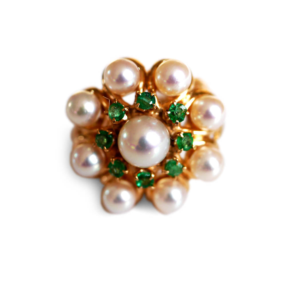 Emerald and Pearl Cocktail Ring