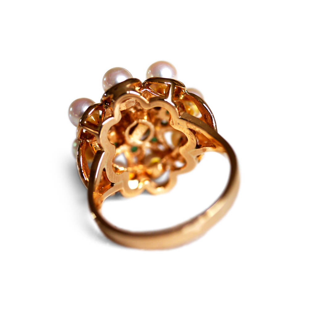 Emerald and Pearl Cocktail Ring