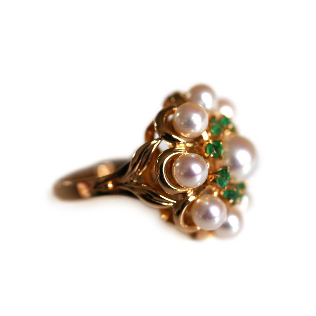 Emerald and Pearl Cocktail Ring