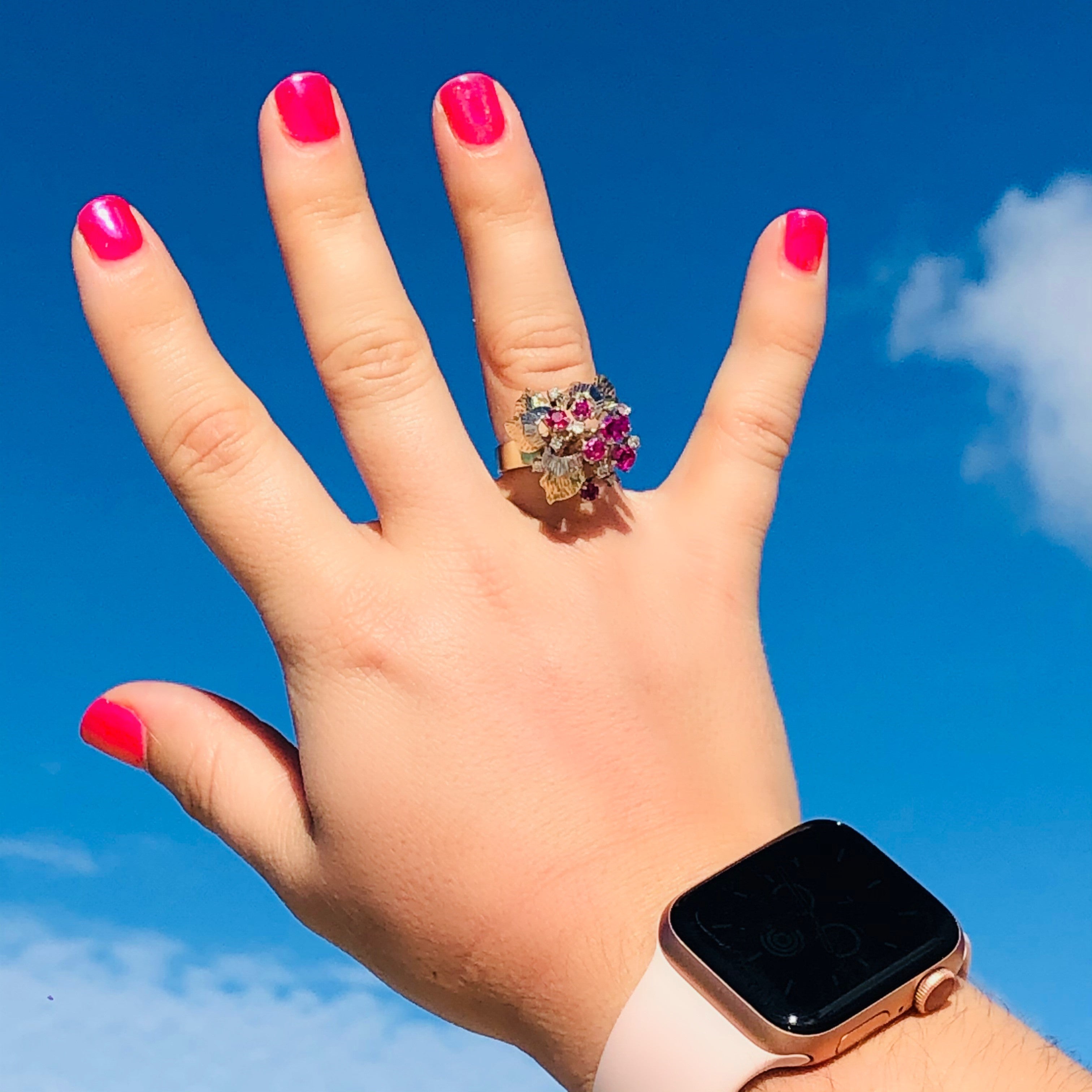 Ruby & Diamond Flower Cocktail Ring