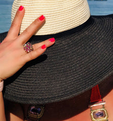 Ruby & Diamond Flower Cocktail Ring