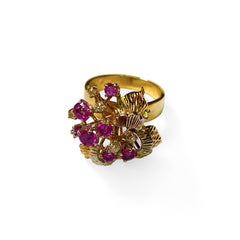 Ruby & Diamond Flower Cocktail Ring