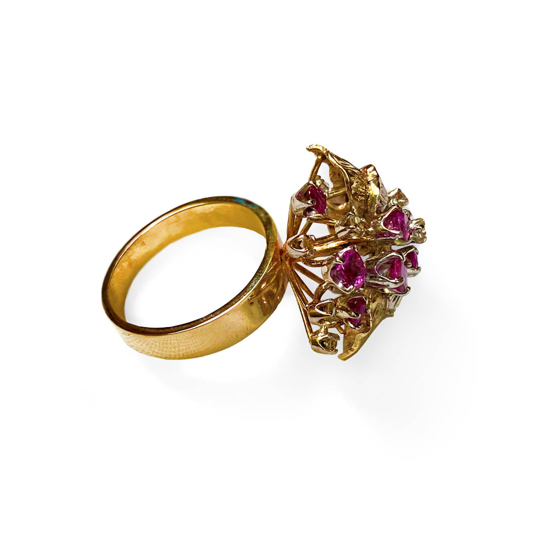 Ruby & Diamond Flower Cocktail Ring