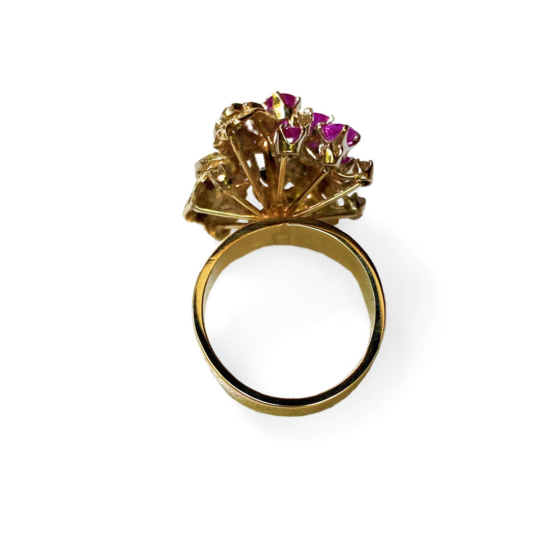 Ruby & Diamond Flower Cocktail Ring