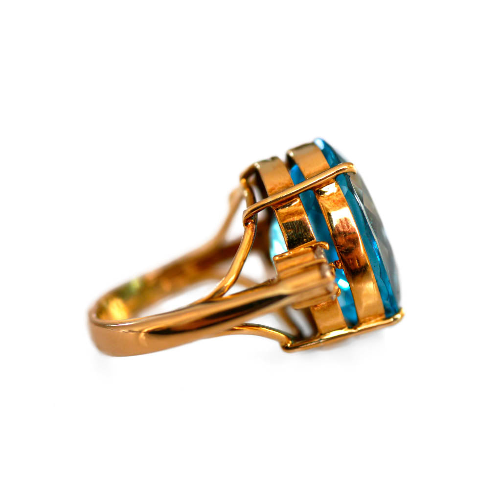 Blue Topaz & Diamond Vintage Cocktail Ring