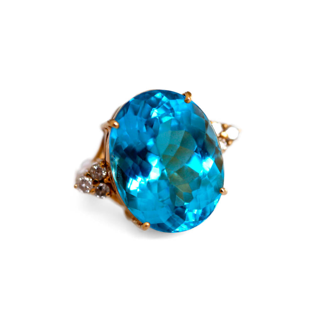 Blue Topaz & Dazzling Diamond Enormous Cocktail Ring