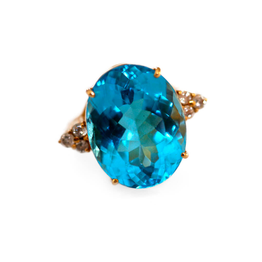 Blue Topaz & Diamond Vintage Cocktail Ring
