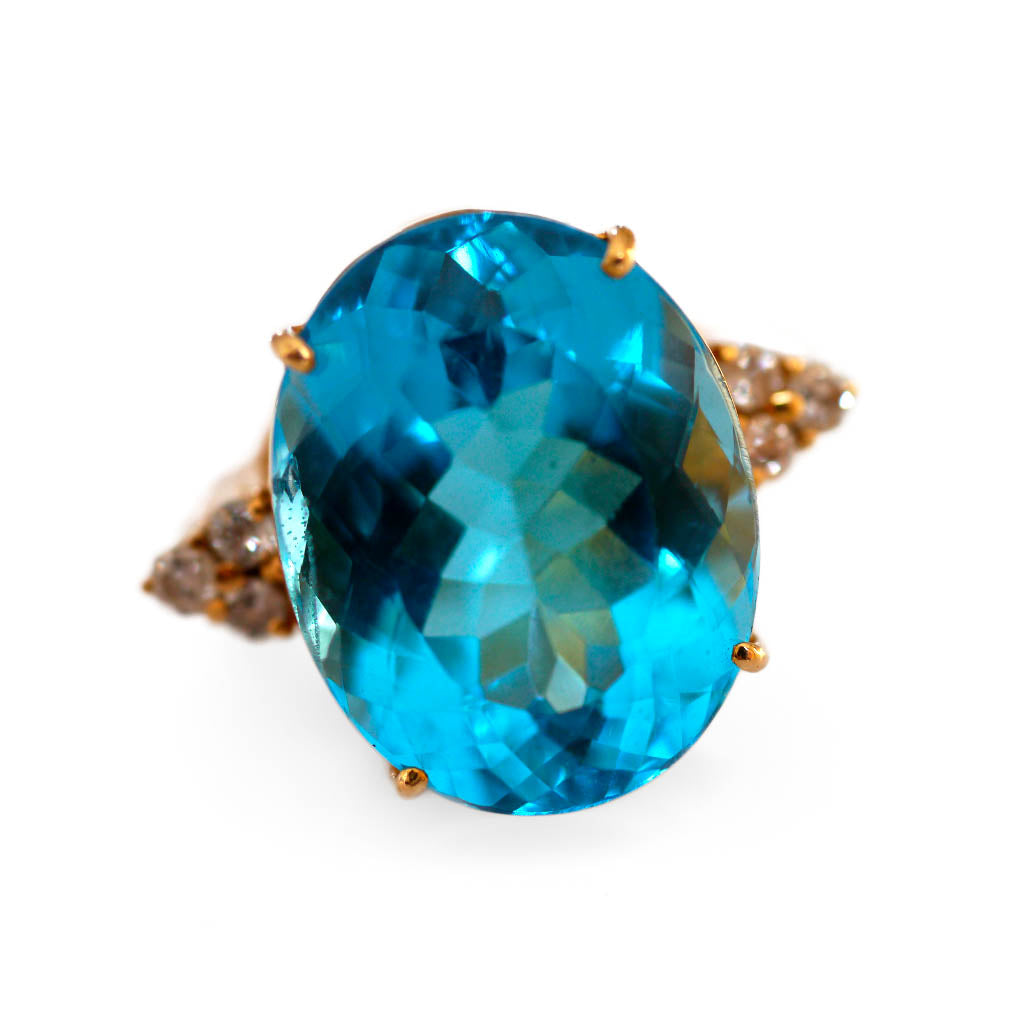 Blue Topaz & Diamond Vintage Cocktail Ring