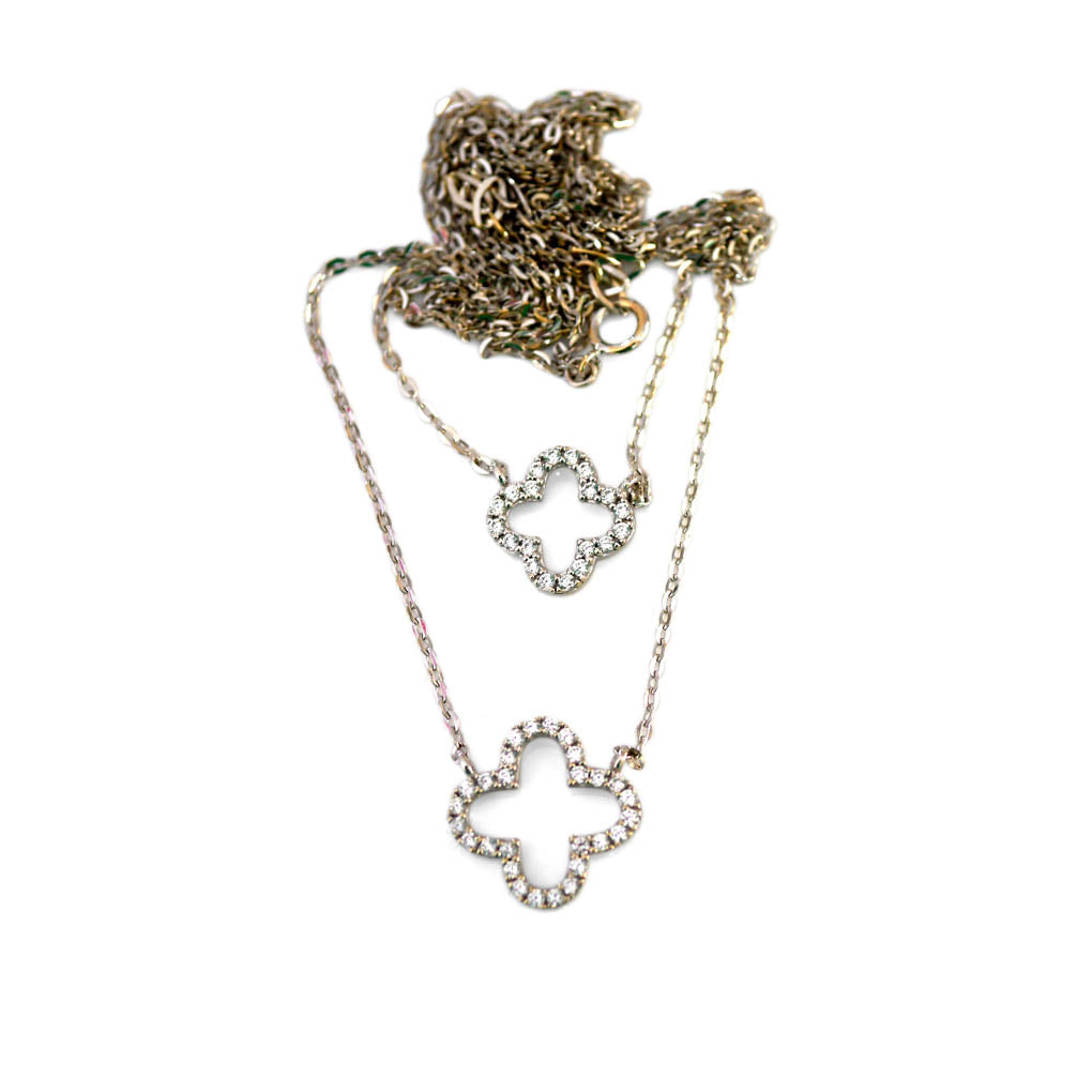 Double Diamond Lucky Clover White Gold Necklace