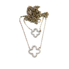 Double Diamond Lucky Clover White Gold Necklace