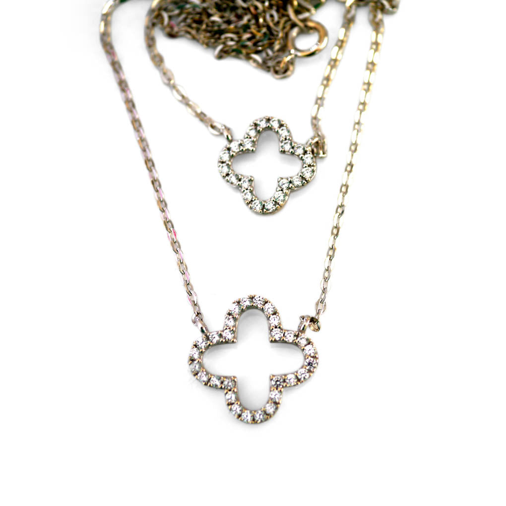 Double Diamond Lucky Clover White Gold Necklace