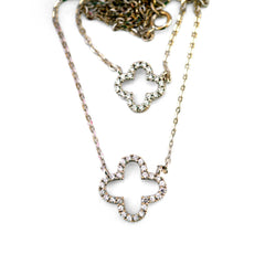 Double Diamond Lucky Clover White Gold Necklace