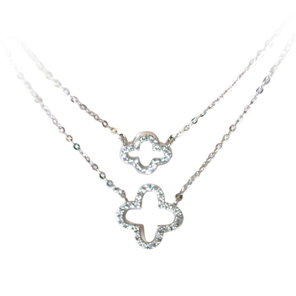 Double Diamond Lucky Clover White Gold Necklace